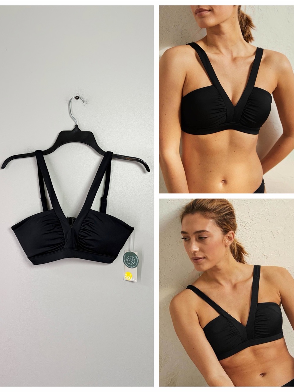 Boden Black Corsica V-Neck Bikini Top Size 6 NWT Beach Vacation Elevated Basics